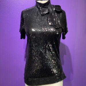 Zara collection elegant Black Sequin Top with Bow Detail